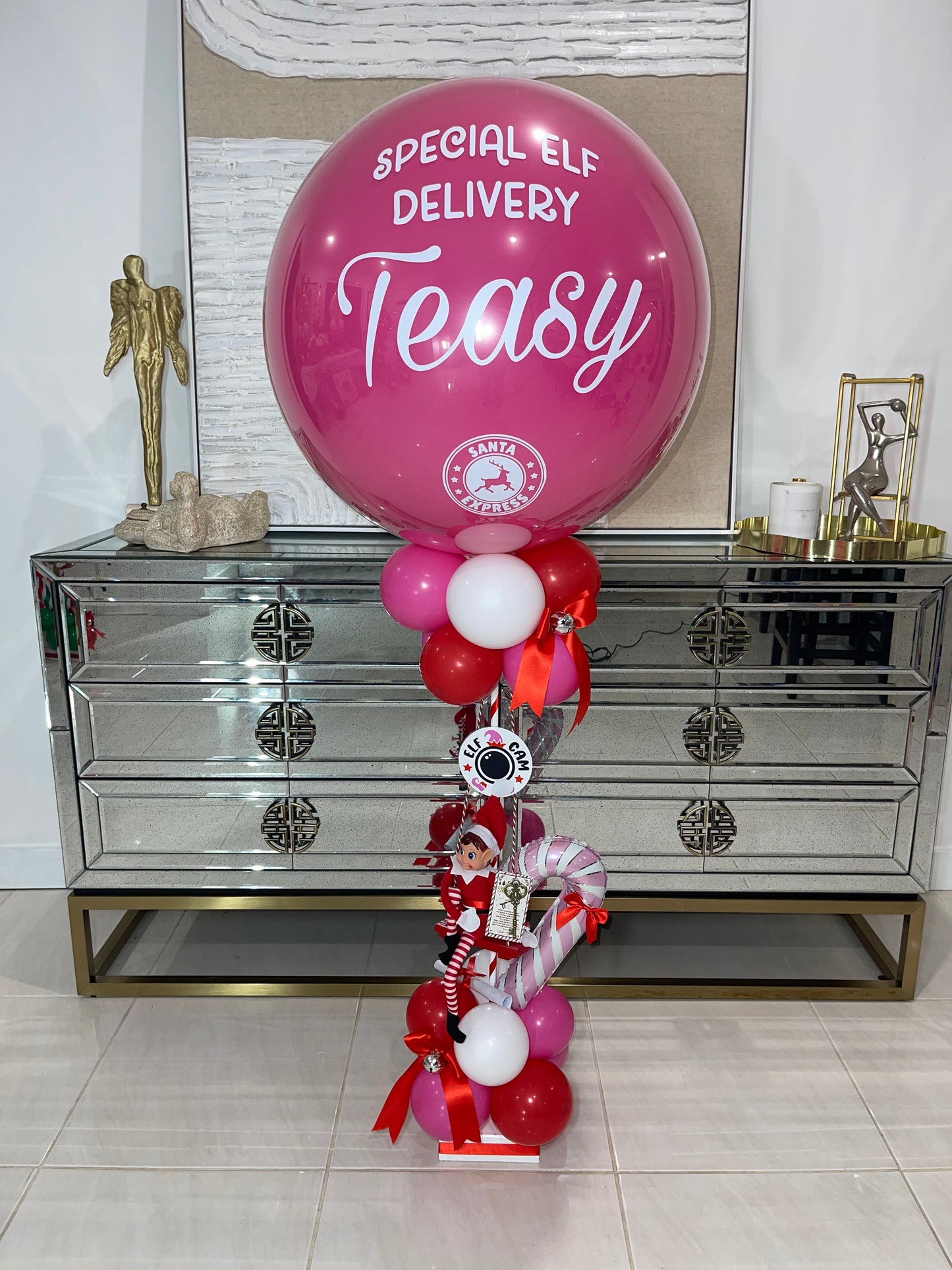 Bright Pink Elf Arrival Balloon Stand